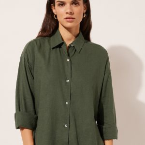 Cropped Linen and Viscose Shirt