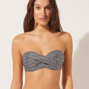 Bandeau Swimsuit Top Black Dots