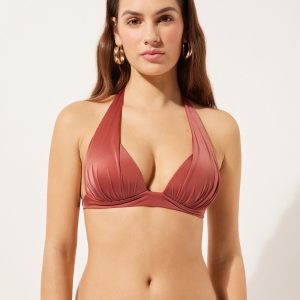 Graduated Padding Triangle Swimsuit Top Shiny Satin